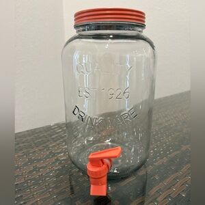 Mason Jar Glass Beverage Dispenser with Orange Lid and Spout